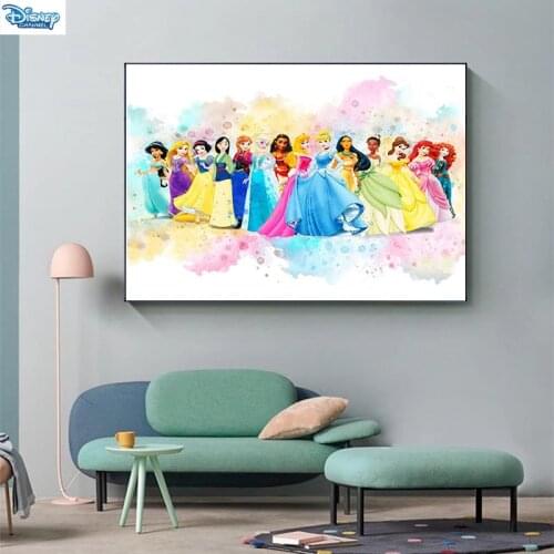 Disney Watercolor Canvas Painting Disney Princesses Posters and Prints Nursery Wall Art Picture for Kids Room Decor Unframed