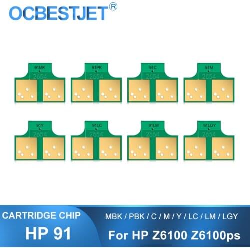 For HP 91 Ink Cartridge Chip New Upgrade Chip Compatible For HP Designjet Z6100 Z6100ps Printer (MBK PBK C M Y LM LC PBK LGY)