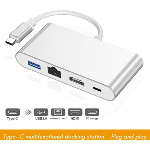 HOT-USB C Hub 4 in 1 Type-C Docking Station HDMI-Compatible+USB3.0+PD+RJ45 USB C Splitter for PC Laptop