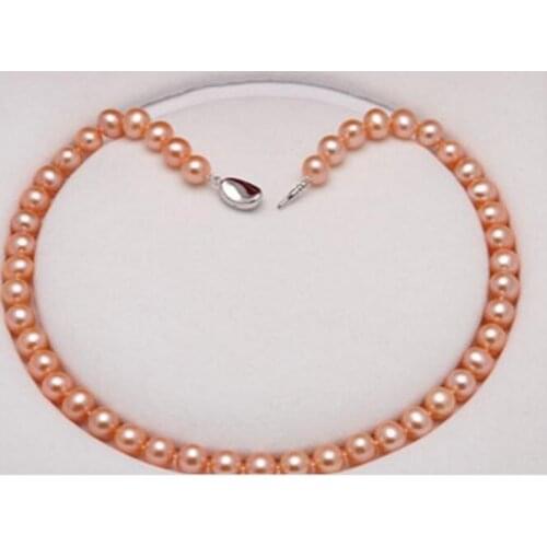 Elegant 9-10MM south sea natural round gold pink pearl necklace 18inch
