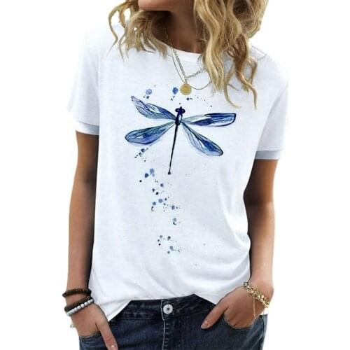 European/American Dragonfly Pattern Printed Short-Sleeved T-Shirt Womens Tops Summer Clothes For Women Tee Shirt Femme 2021