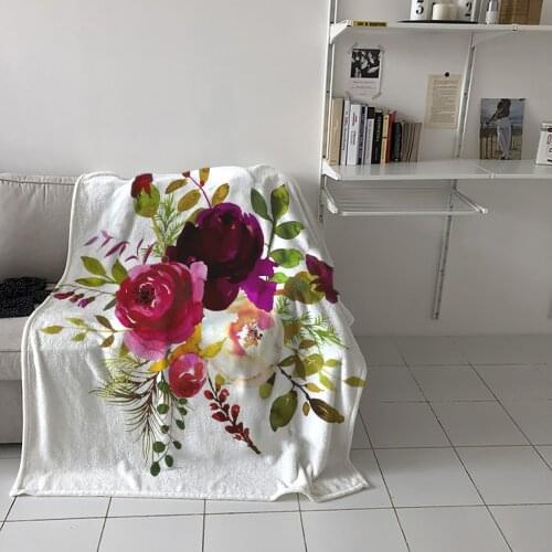 Peony Flower Leaves Watercolor Printed Flannel Blanket Soft Throw Blanket Machine Washable Blankets for Beds Customizable Travel