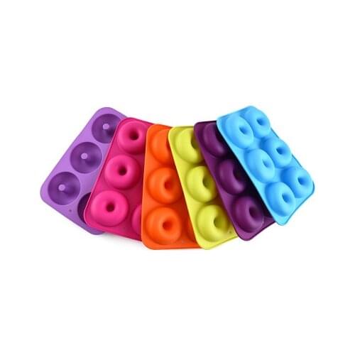 6-Cavity Donut Mold DIY Cake Mould Kitchen Tool Chocolate Biscuit Cake Mold Non-Stick Candy 3D Mold Silicone Donut Baking Pan