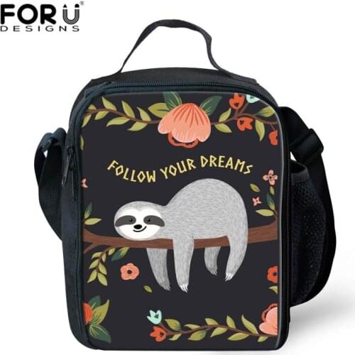 FORUDESIGNS Portable Insulated Thermal Cute Sloth Print Lunch Box Tote Picnic Storage Bag Pouch Lunch Bags Family Women Lunchbag