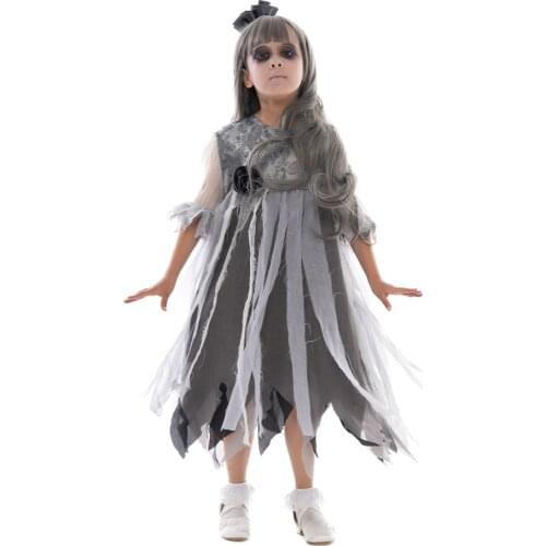 Eraspooky Gothic Girls Ghost Bride Dress Cosplay Halloween Costume For Kids Scary Demon Day of the Dead Festival Fancy Dress