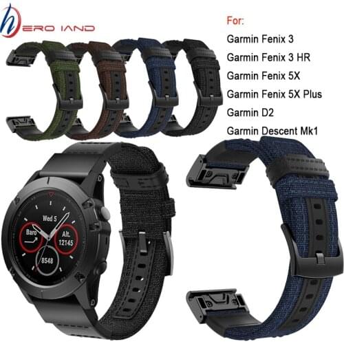 HeroIand 26mm Quick Fit Easy Release Woven Nylon Sweatproof Watch Band Strap for Garmin Fenix 5X /5X Plus/Fenix 3/3 HR Wristband