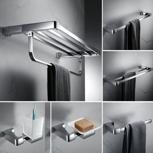 Chrome Bathroom Hardware Accessory Serie Soild Brass Foldable Towel Rack Paper/Toilet Brush/Cup Holder Corner Shelf Soap Dish