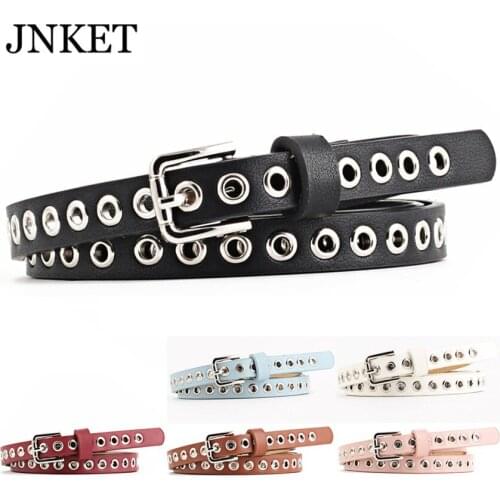 JNKET Fashion Womens Waist Belt Pin Buckle Belt Grommet Rivets Waist Belt PU Leather Waist Strap Fashion Casual Jeans Rock Belt