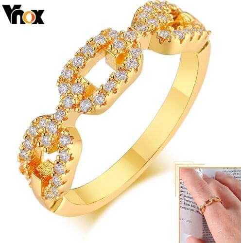 Vnox Luxury Women Ring, Gold Color High Quality Copper Wedding Band, Elegant AAA CZ Stones Infinity Link Chain Shape Ring