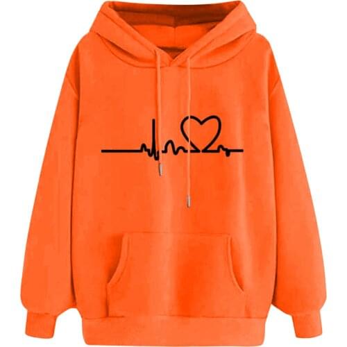 Korean Style Hoodie Female Casual Love Print Long Sleeve Sweatshirts Tops Basic Round Neck Blouse Winter Fleece Sweater Свитшот