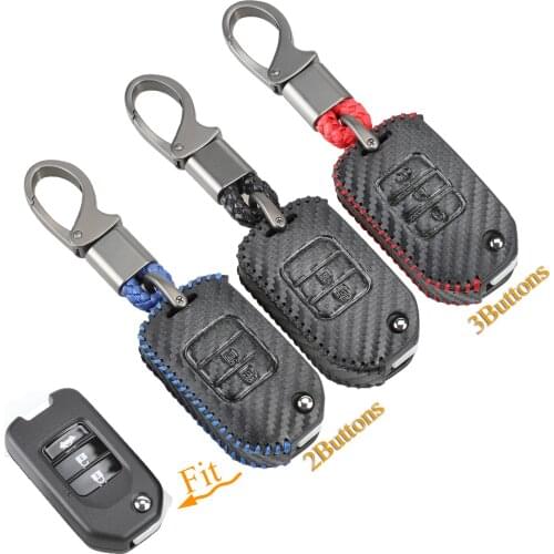 Kutery 3 Butttons Leather Car Remote Key Case For Honda Vezel Civic Jazz CRV Accord Jade Crider Odyssey HRV Fit Freed Carbon