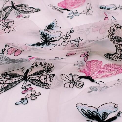Colorful Butterfly On Pink Lace Fabric For Dress Ткань Sewing Tela Telas Por Metro Ткани Tissu African Tissus Stoffen Tulle Robe