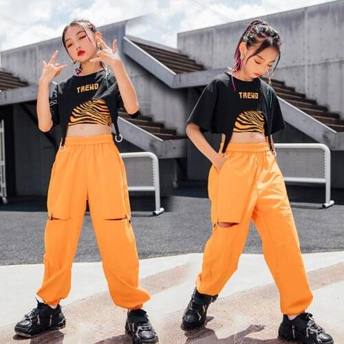 Summer Fashion Hip Hop Dance Clothes For Girls Loose Tops Hiphop Pants Suit Kids Jazz Performance Costumes Stage Outfits DN9032