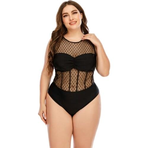 2021 Summer Womens Swimsuit 5XL Large Size One-piece Swimwear Women See Through Bathing Suit Black Female Beachwear Bodysuit