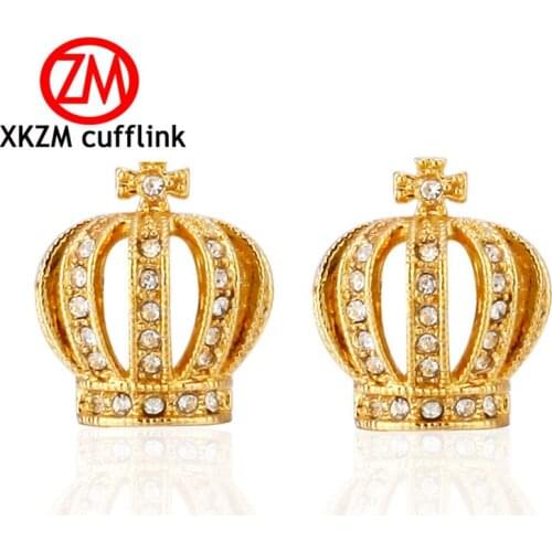 Hot Fashion Men Cufflinks Male Men French Shirt Cuff Links Gold Crystal Crown Cufflink Cuff Button mens Jewelry Party gift