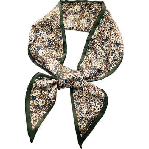 MoriBty Women Silk Scarf New Hair Ribbon Headband Foulard Femme Floral Bandanas Neckerchief Retro Skinny Bufandas Mujer For Lady