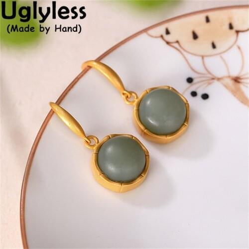 Uglyless Minimalist Round Earrings Jewelry Sets for Women Natural Gemstones Agate Jade Earrings Rings Sets 925 Silver Brincos