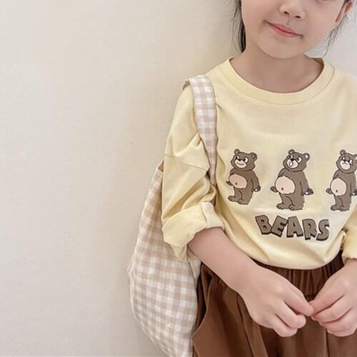 MILANCEL 2021 Autumn New Kids Blouse Bear Print Girls Base Blouse Brief Long Sleeve Tee Boys Clothes