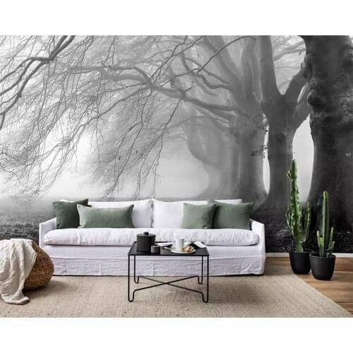 Wellyu Custom wallpaper modern minimalist nostalgic foggy gray tree forest mural TV background wall 3d wallpaper