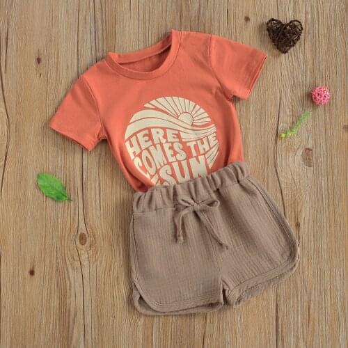 0-4Y Casual Kids Boys Clothes Sets 2pcs Letter Pattern Printed Shorts Sleeve T Shirts Tops Shorts