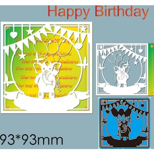 Cutting Dies Elephant Happy Birthday Card New Metal DIY Album Paper Craft Embossing Stencil Greeting Card Decoration 93*93mm