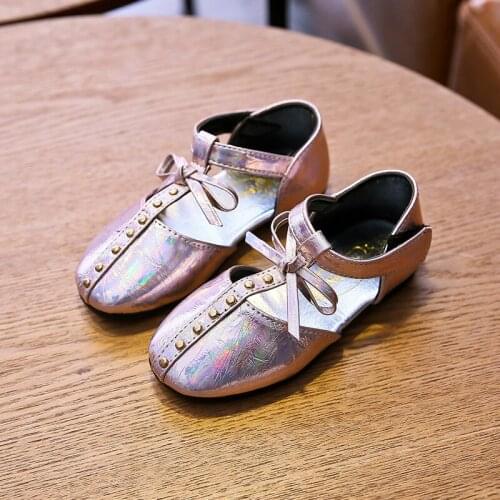 Fashion Girls Sandals New Bow Knot Crystal Soft Soles Flat With Princess Shoes Dance Performance Shoes Sandalias B790