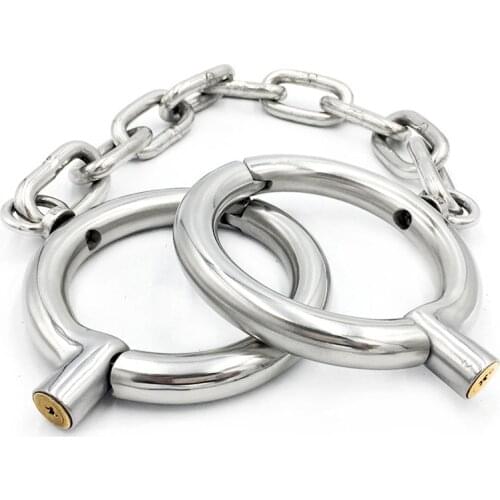 Stainless Steel Leg Irons Shackles Round Lock Ring Ankle Cuffs Metal Bondage Restraints Sex Games For Adults Torture BDSM Toys