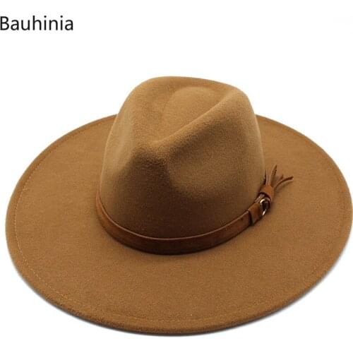 Big Brim 9.5CM Women Men Wool Fedora Hat With belt Fascinator Gentleman Elegant Jazz Church Panama Cap Dress Formal Hat