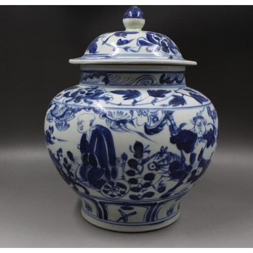 Blue And White Figure Of Yuan Dynasty Mountain With Patterns Hand-painted Antique porcelain Ginger jar for collection