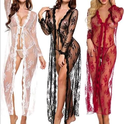 Sexy Lingerie Sexy Temptation Mesh Nightdress Thin Section V-neck Lace Strap Underwear Lace Transparent Dress