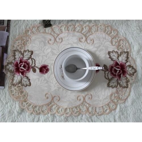Modern satin table place mat cloth lace embroidery pad tea cup mug Christmas coaster plate placemat coffee doily dining kitchen