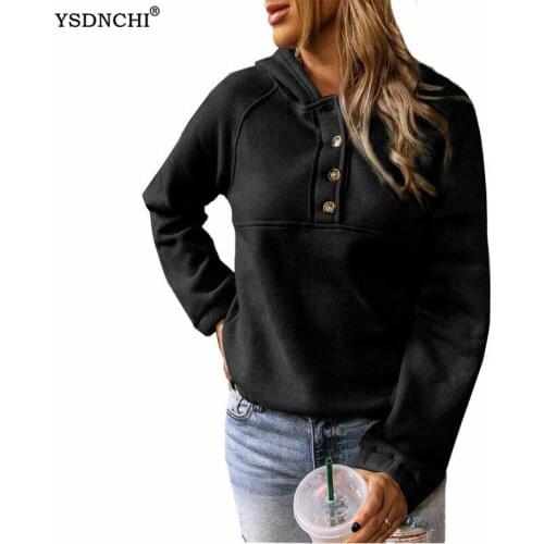 YSDNCHI Sweatshirt Hoodies Women Top Clothes Hoody Female Winter Autumn Long Sleeve Button Style Streetwear Oversized Pullovers