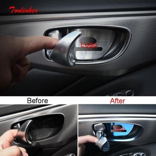 Tonlinker Interior Car Door Bowl Cover sticker For Infiniti Q70/Q70L 2019-2020 Car styling 4 PCS Stainless steel Cover Stickers