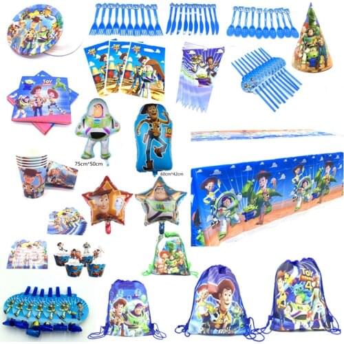 For 10 People Baby Kids Birthday Party Supplies Disney Toy Story 4 Woody Party Decoration Sets Paper Garland Cups baby Shower