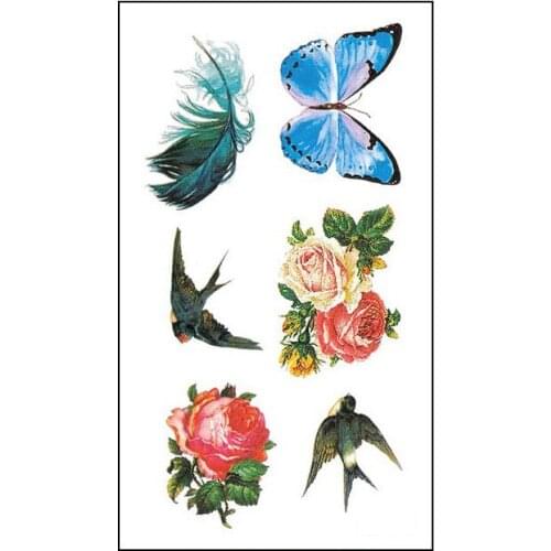 Waterproof Temporary Tattoo Sticker rose flower Swallow butterfly feather Water Transfer flash tatoo fake tattoo for men women