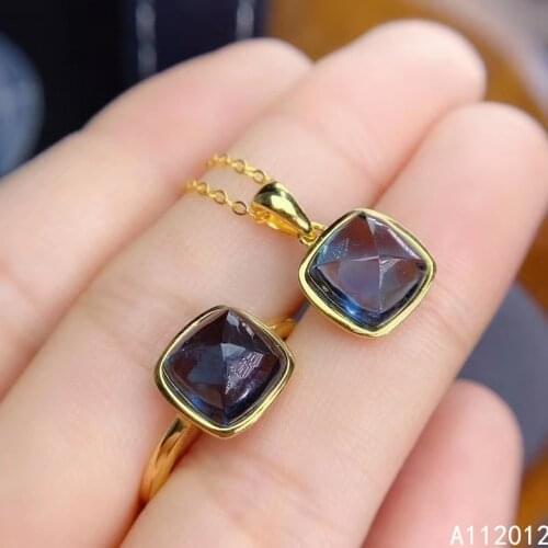 KJJEAXCMY fine jewelry natural blue topaz 925 sterling silver fashion girl new pendant necklace ring set support test