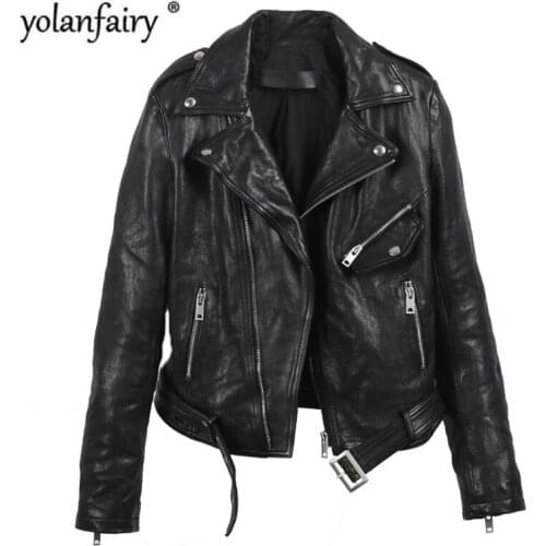 Womens Leather Jacket Sheepskin Coat Real Genuine Leather Jackets Short Spring Autumn Motorcycle Jacket 2020 15-12d KJ4460