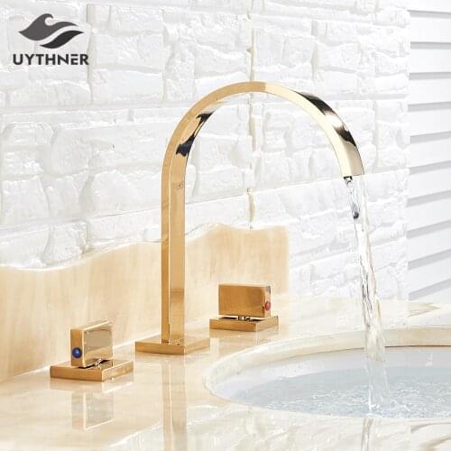 Gold Bathroom Basin Faucet Wash Basin Sink Faucet Dual Handle Basin Taps Deck Mounted Wash Hot and Cold Water Faucet Mixer Tap