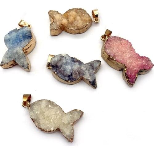 1pcs Crystal Pendant White Colorful Fish Shape Plating Fine Charm DIY Necklace Accessories Jewelry Making Supplies Natural Stone