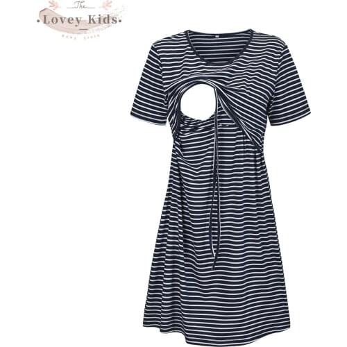 2021 Women Pregnant Dress Striped Soft Comfort Maternity Casual Pregnant Short Sleeve O Neck Sample Maternity Dresses