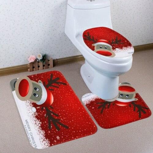 3PCS Christmas Toilet Seat Cover Rug Bathroom Set Fancy Santa Bathroom Mat Christmas Decorations for Home