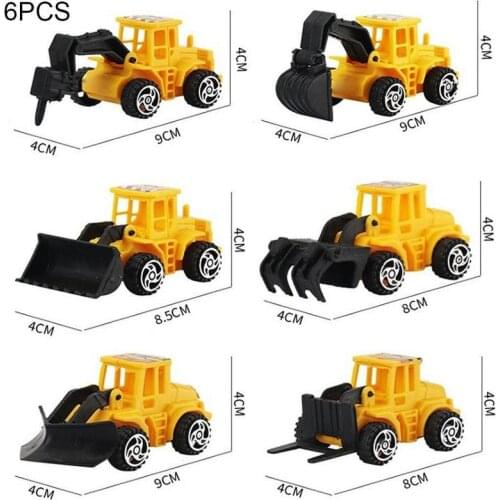 6pcs/set Engineering Vehicle Toy Mini Excavator Trolley Car Model Cute Mini Excavator Diecasts Hobbies For Cake Decoration