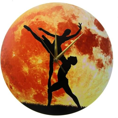 Ballerina Dancing with the Gold Moon Printed Wall Clock Dancing Couple Room Decorative Watch Modern Design