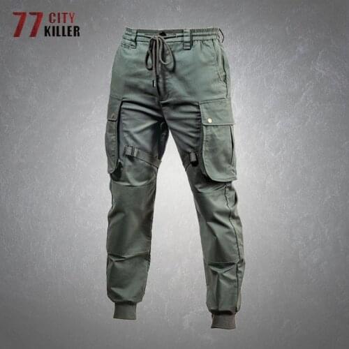 Loose Cargo Pants Men Autumn Retro Multi-Pockets Elastic Waist Pants Male Casual Wear-resistant Tactical Military Mens Trousers