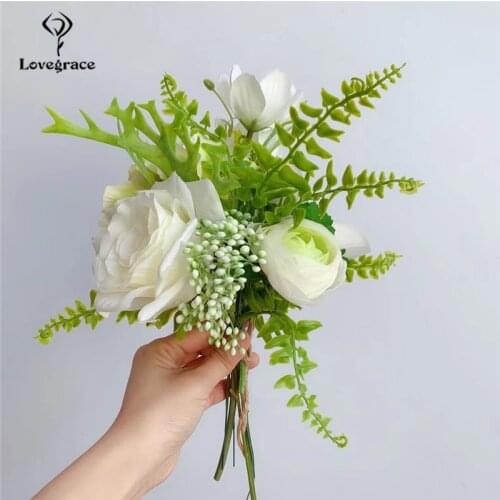 Lovegrace Bouquet Flower Artificial Rose Orchid Hydrangea White Bridal Flower Bouquet Sims Azalea Forest Style Wedding Flowers