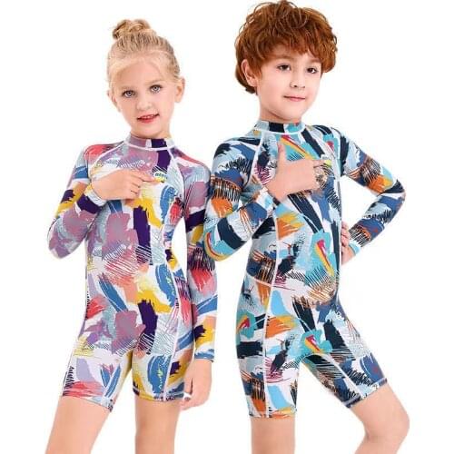 Boys’ Girls' Swimsuit One Piece Rash Guard Kids Long Sleeve Short Legs Sunsuit Swimwear Sets Toddler- Beach Sport Surf UPF50