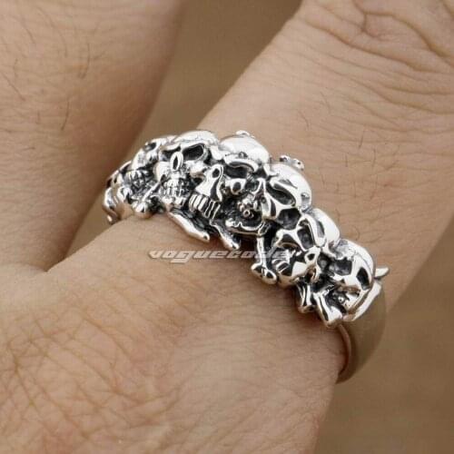 Skull 925 Sterling Silver Mens Biker Punk Ring 8Y013