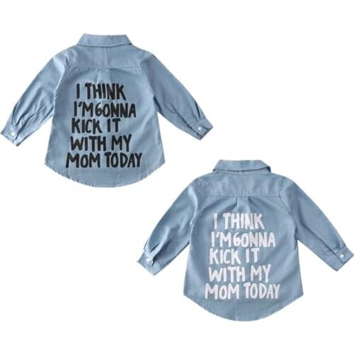 Toddler Kids Baby Girl Shirts Tops Clothes Denim Letter Print Long Sleeve Tops Shirt Warm Coat Shirt 2-7Y