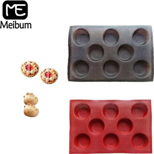 Meibum 8 Cavity Round Eclair Bun Baguette Baking Mold Porous Glass Fiber Silicone Mould Cookie Bread Bake Non Stick Tray