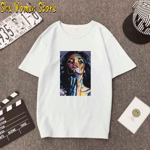 T-shirt Women Version Solid Color Harajuku T shirtsWhite Style Wild Cute Series Printing Short-sleeved Female T Shirts gothic